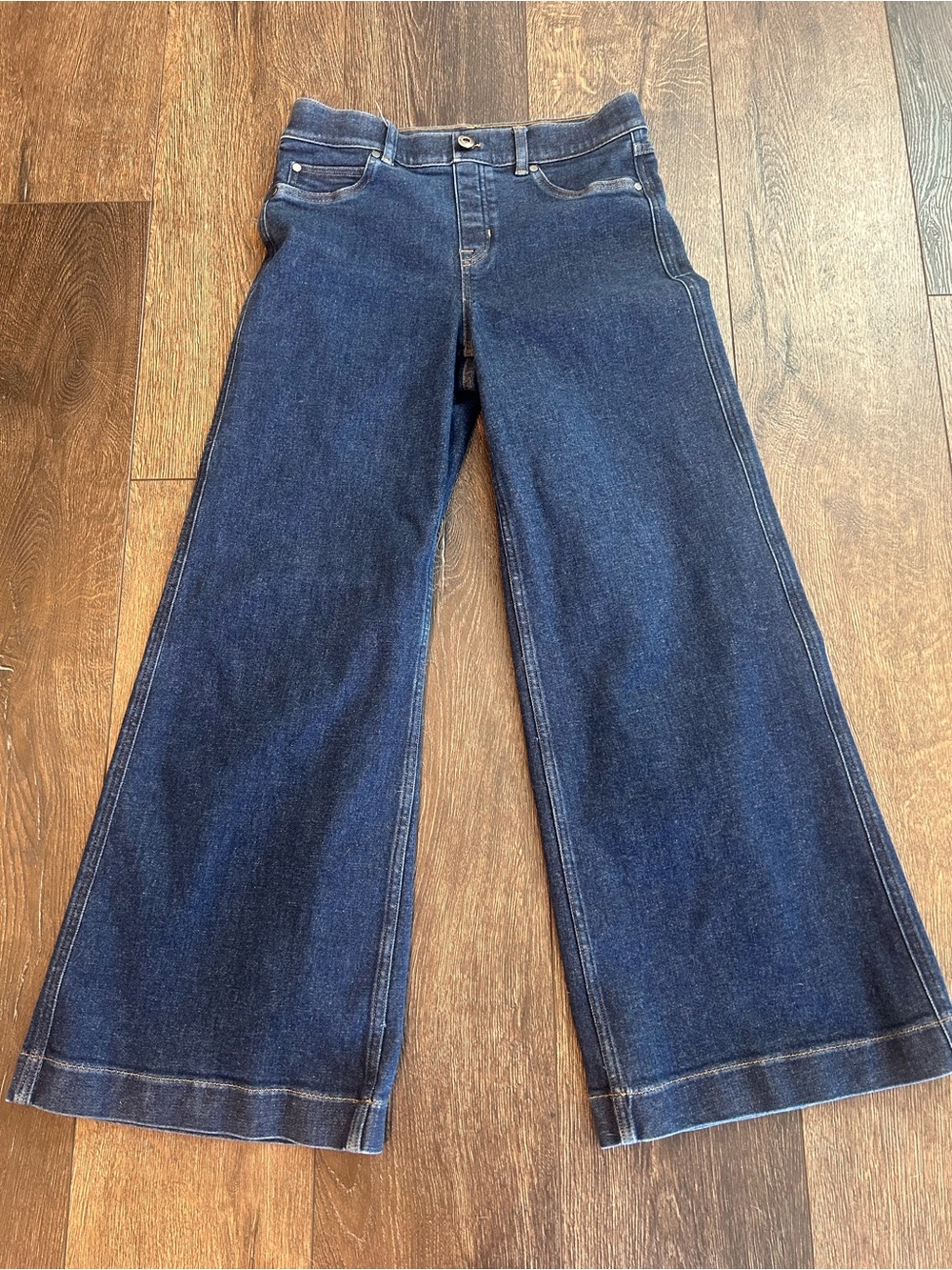 Spanx Wide Leg Pull-On Jeans, Dark Wash, Stretch Denim, High Rise, PM